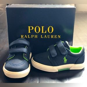 POLO RALPH LAUREN FAXON EZ II Toddler Sneakers size 6, Navy Blue/Green, New